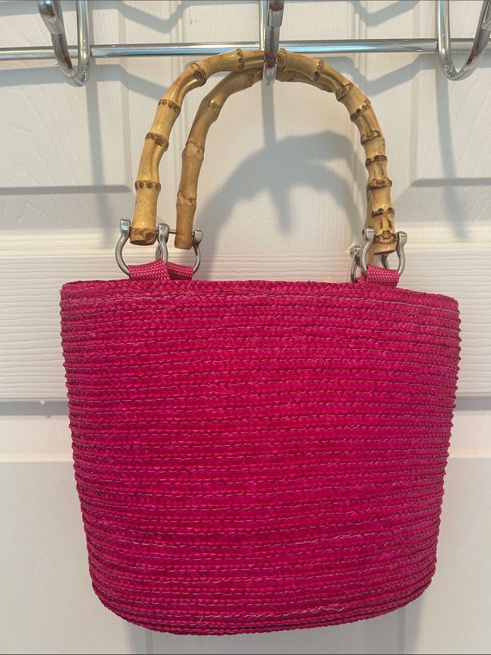 Magid Hot Pink Woven Mini Bag with Bamboo Handles